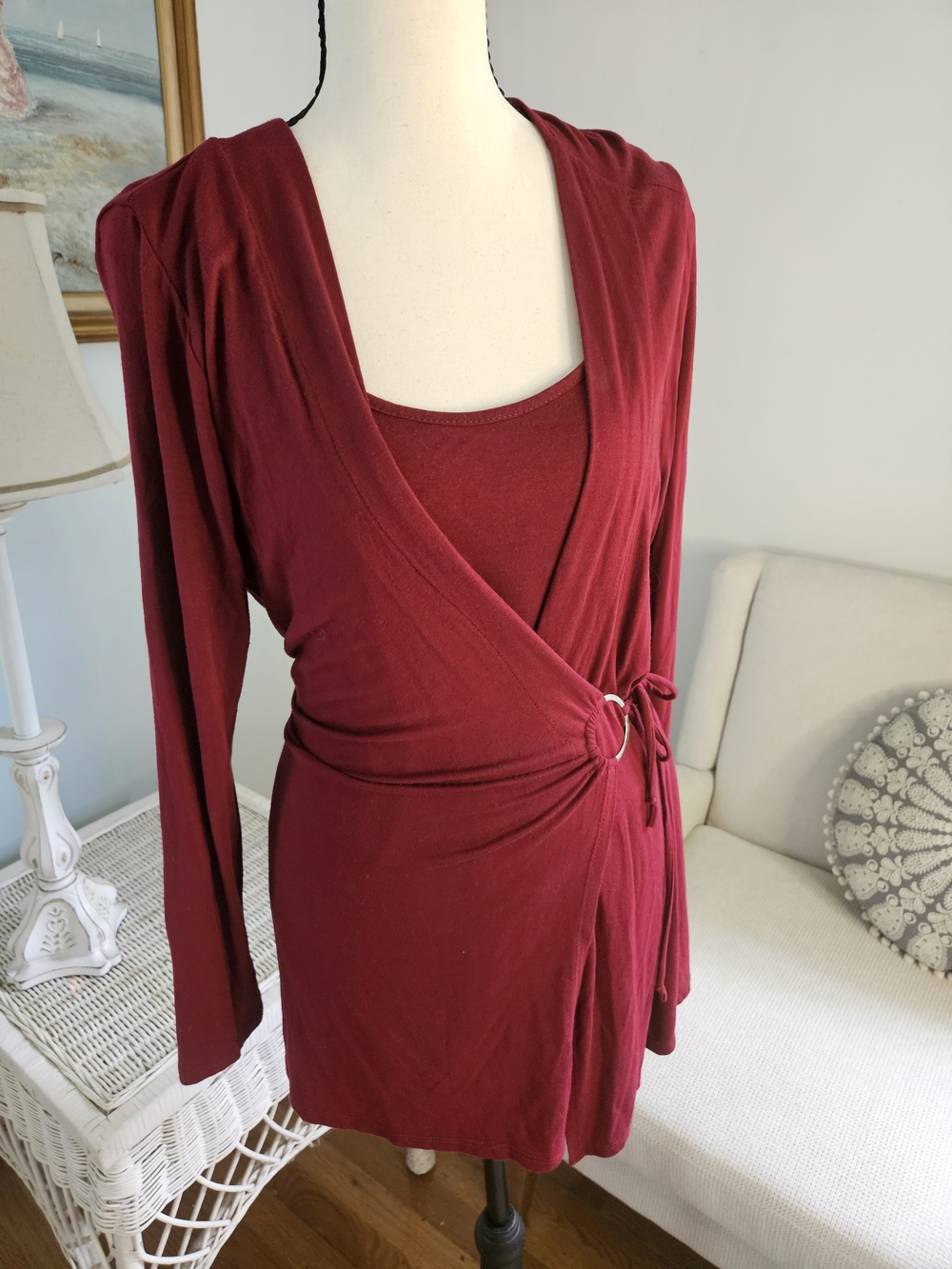 Kate & Mallory Burgundy Wrap Tunic with Attached Tank P-10